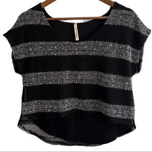 Lovemarks White & Black Striped Lined Mesh High-Low Crop Top Sleeveless Size XS